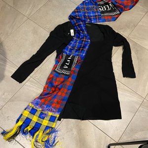 VERSACE WOMEN'S CHECKED PLAID SCARF DRAPED DRESS